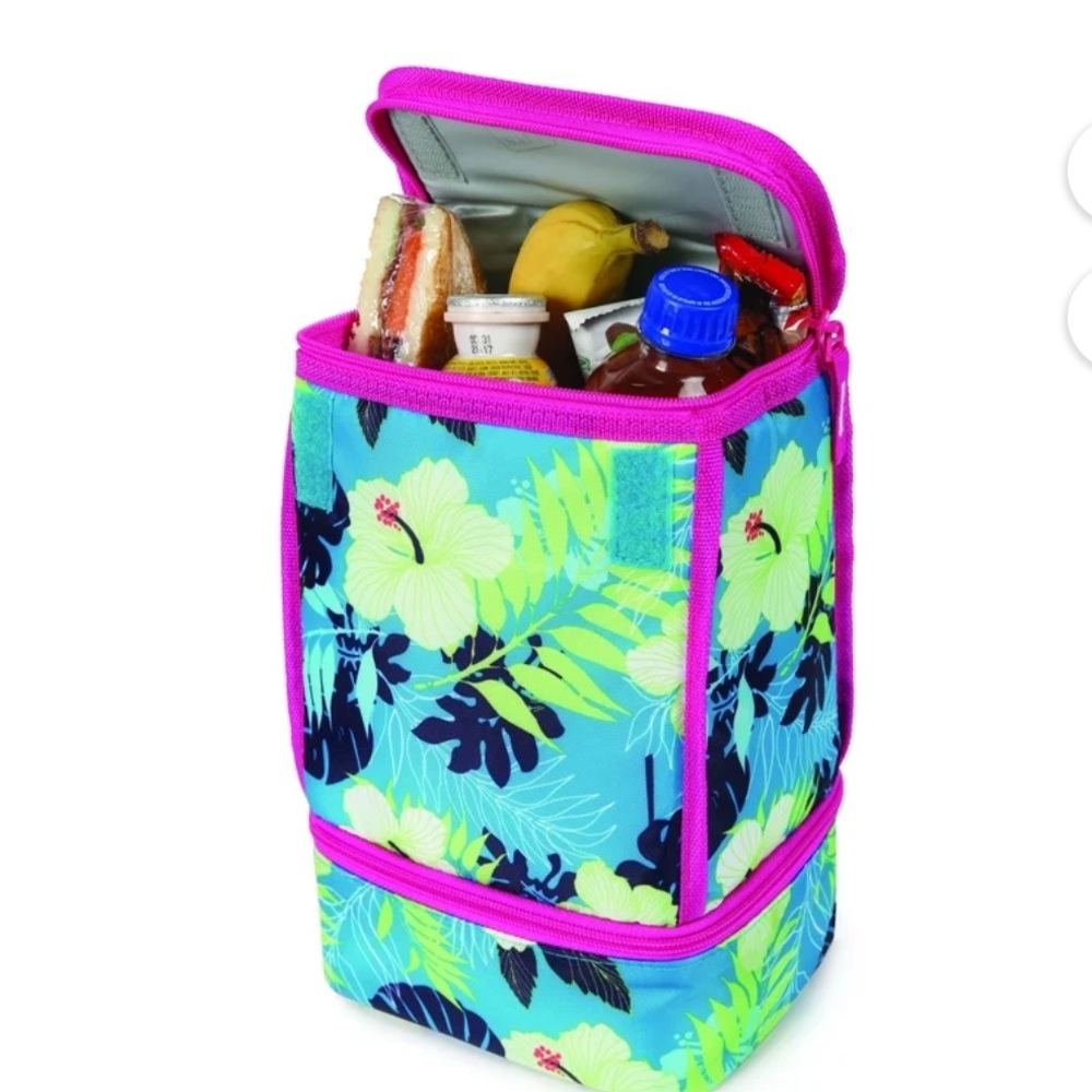 Kids Tropical Floral Lunch Bag - Blue & Pink